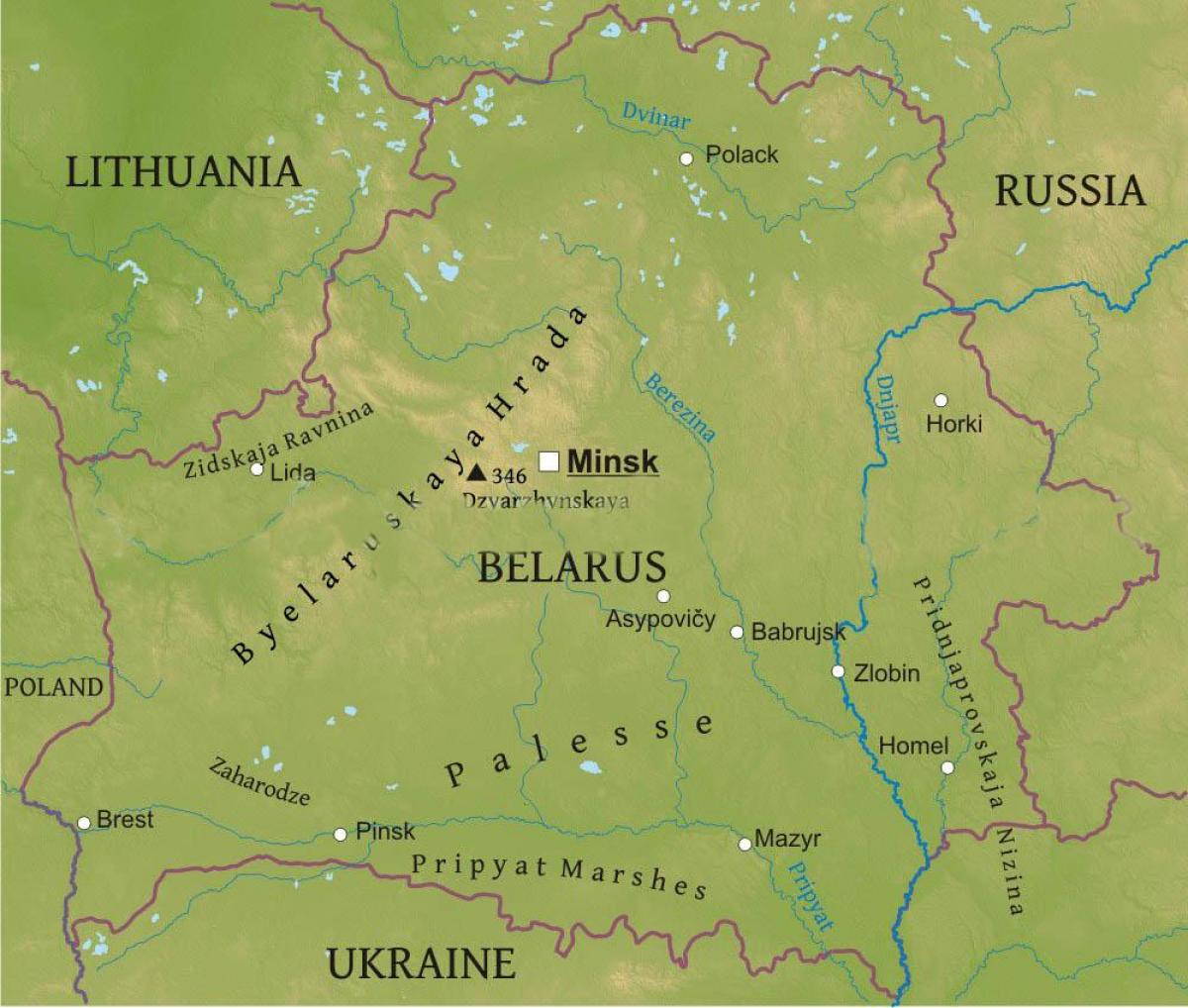 Karta Bjelorusije fizička